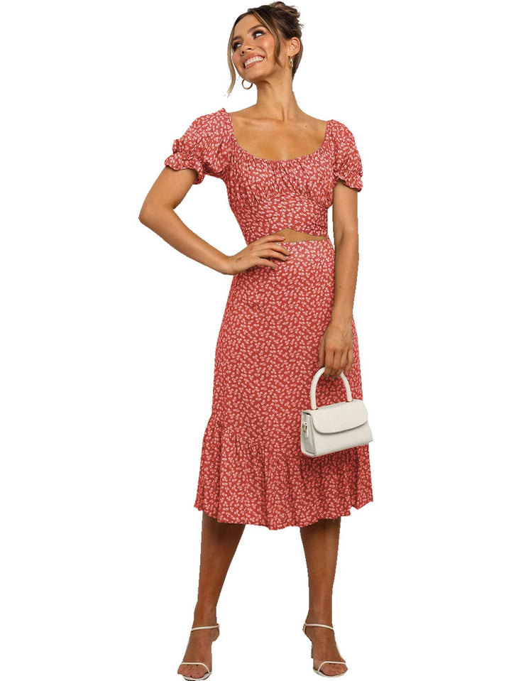 LYANER Women&#39;s 2 Piece Outfits Floral Self Tie 