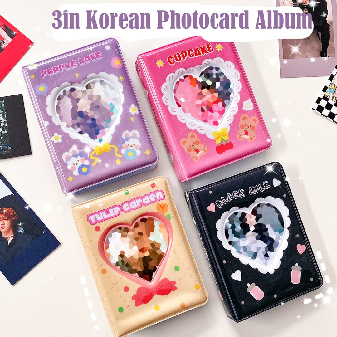 3 Inch Kpop Photocard Holder Book, Mini Photocard Binder with 40 Pockets, Cute Photo Album with Love Heart Hollow, Photocard Id Holder (XCSN-Black)