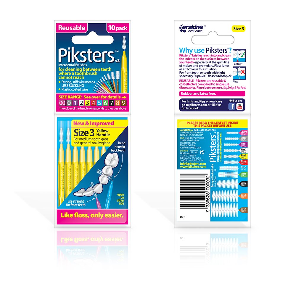 PIKSTERS Interdental Brush - 0.6mm Yellow - Pack of 10