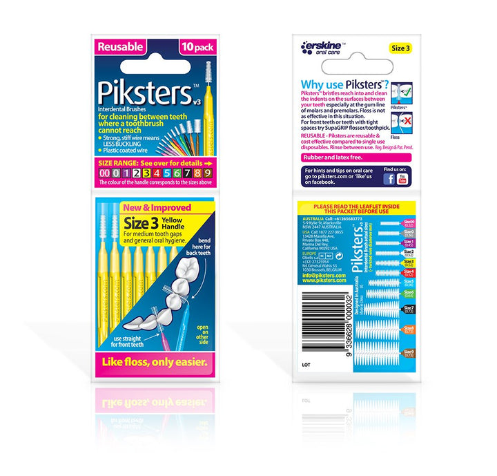 PIKSTERS Interdental Brush - 0.6mm Yellow - Pack of 10