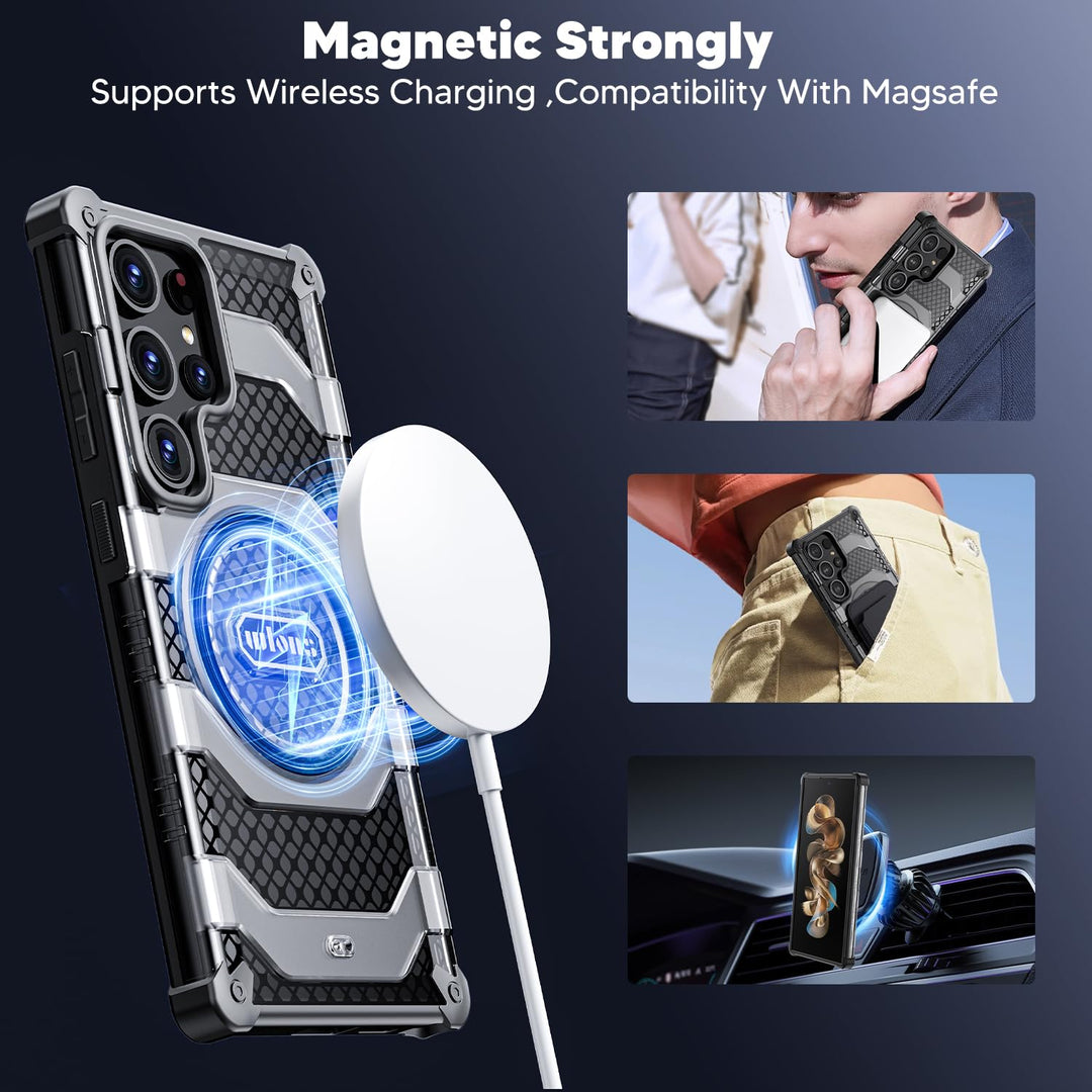 Magnetic Case for Samsung Galaxy S24 Ultra [Compatible with Magsafe] [Military-Grade Protection] Translucent Matte Hard Back Slim Heavy Duty Shockproof Phone Cover 6.8 Inch - Black1