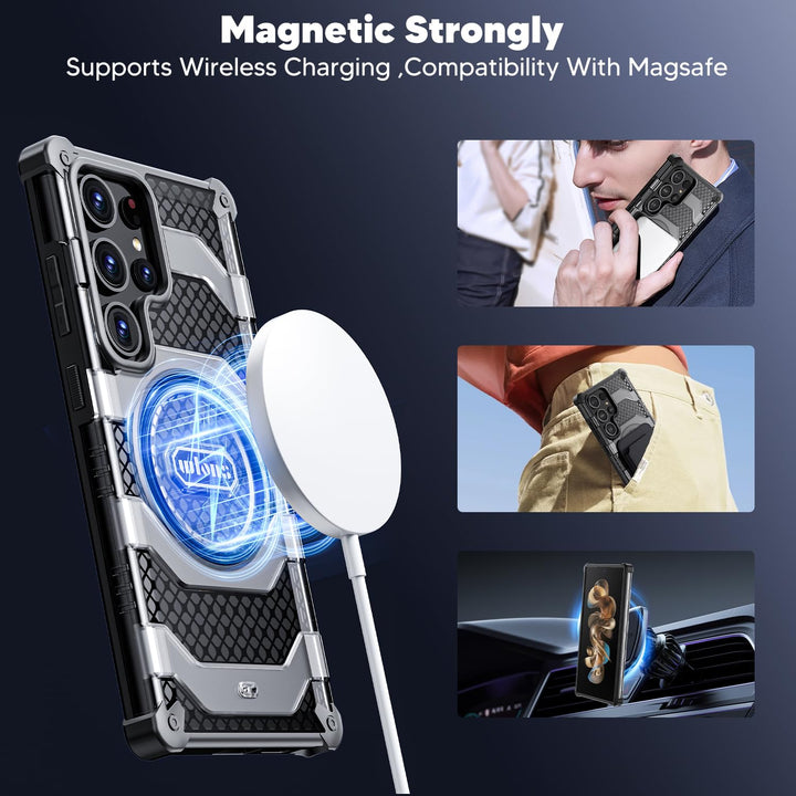 Magnetic Case for Samsung Galaxy S24 Ultra [Compatible with Magsafe] [Military-Grade Protection] Translucent Matte Hard Back Slim Heavy Duty Shockproof Phone Cover 6.8 Inch - Black1
