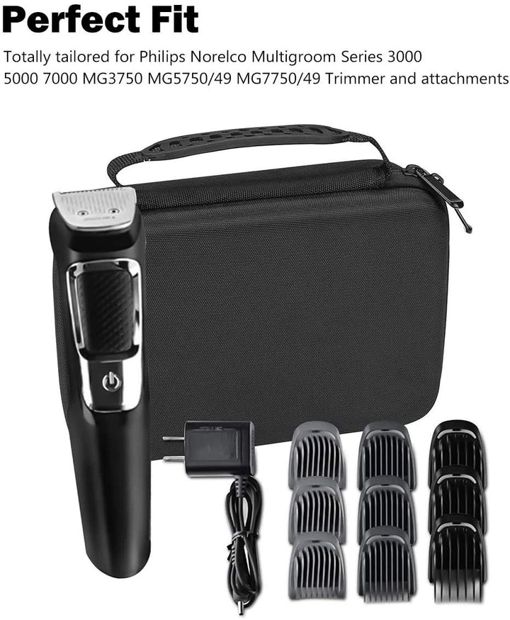 Hard Travel Case for Multigroom Series 3000 5000 7000 MG3750 MG5750/49 MG7750/49 Men&#39;s Electric Trimmer Shaver and Attachments Father&#39;s Day Choice -Black