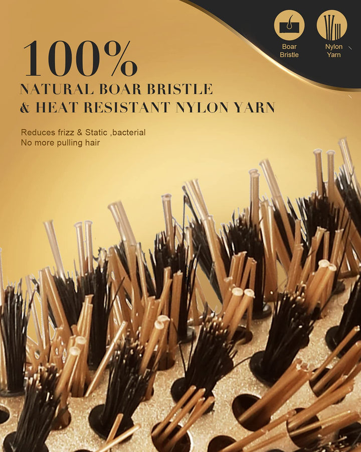 Round Brush Round Brush with Natural Boar Bristles,Nano Thermic Ceramic Coating &amp; Ionic Roller Hairbrush for Blow Drying, Curling&amp;Straightening, Volume&amp;Shine (3.3 &amp; Barrel 2)1