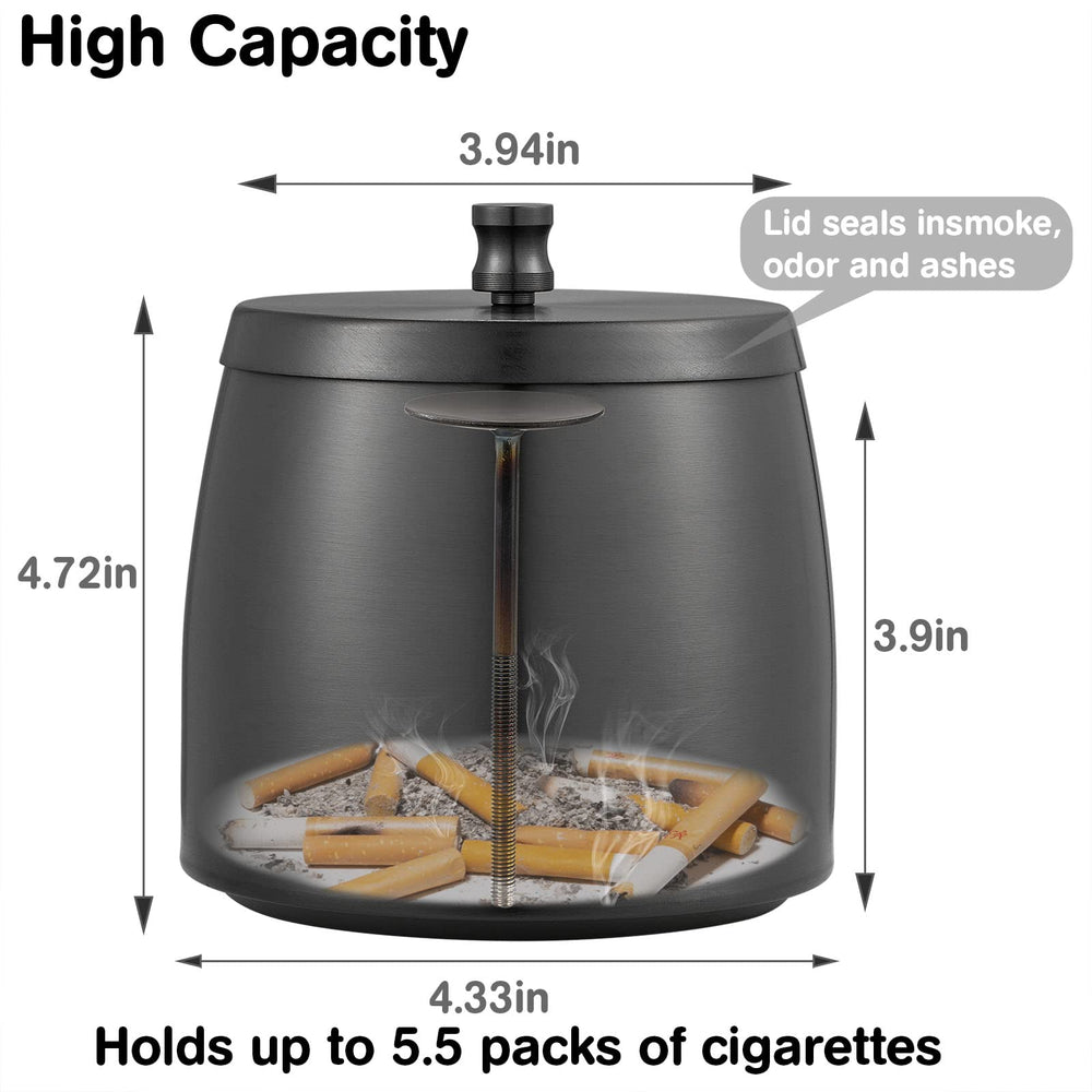 XL Outdoor Ashtray with Lid for Cigarettes, Smokeless Stainless Steel Unbreakable Ash Trays, Covered Odorless Windproof Smell Proof Ashtrays for Outside or Indoor Patio Home Odorless Office