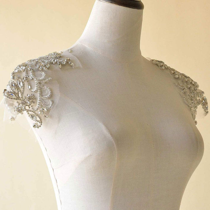 Mirror Pair Rhinestone Shoulder Applique Bridal Dress S