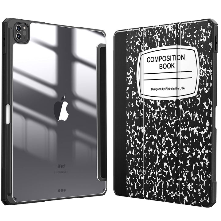 Hybrid Slim Case for iPad Pro 12.9-inch 6th Generation 2022, [Built-in Pencil Holder] Shockproof Cover w/Clear Transparent Back Shell, Also Fit iPad Pro 12.9 5th/4th/3rd Gen, Composition Book