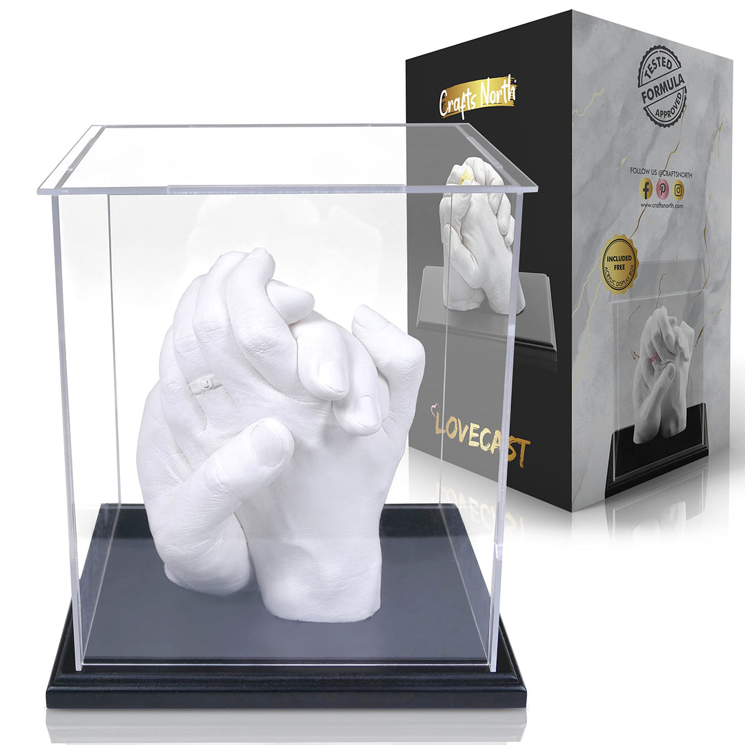Hand Casting DIY Kit for Couples | Complete kit with Acrylic Display, Wooden Base, and Step-by-Step Guide to Create a Perfect Hand molding Christmas Gift