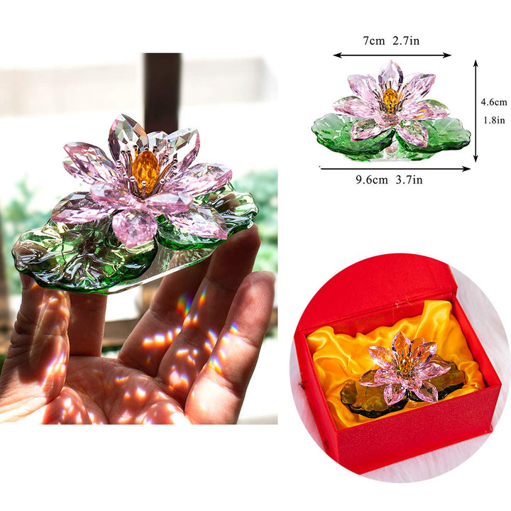H&amp;D HYALINE &amp; DORA Pink Sparkle Crystal Hue Reflection Crystal Lotus Flower,Glass Home Decor for Feng Shui,Gift Boxed