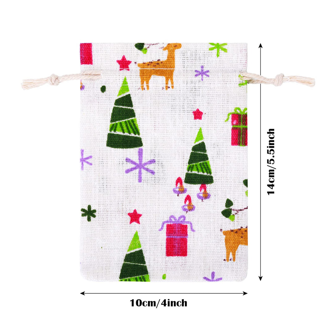35 Pieces Small Christmas Drawstring Gift Bags Christmas Candy Treat Bags 4 x 5.5 Inch Reusable Burlap Bags for Xmas Holiday Party Supplies