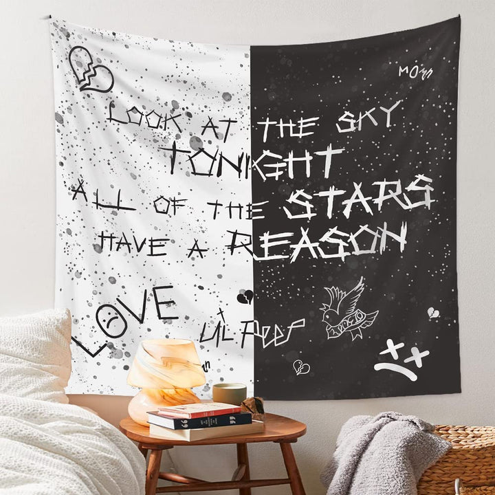 Rapper Wall Tapestry Lil Peep Tapestries Juice Wrld Black and White Star Tapestry for Bedroom Dorm Hip Hop Home Decorations Wall Hanging 60&#39;&#39; X 50&#39;&#39;