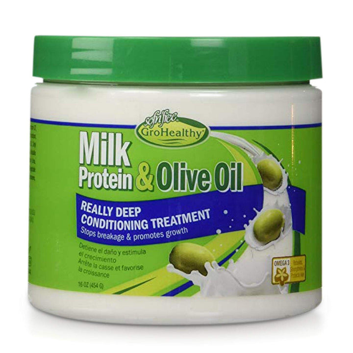 Sofn&#39;free GroHealthy Milk Protein &amp; Olive Oil Really Deep Conditioning Treatment (16oz) (PACKAGE SEALED!!!!!)