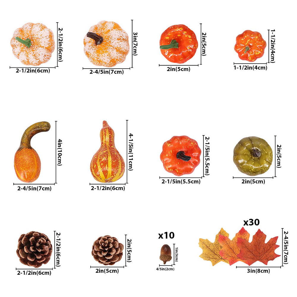 Thanksgiving Artificial Pumpkins 50 Pcs, Fall Decorations for Home Indoor, Small Plastic Pumpkins Acorns Pinecones Gourds Maple Leaves for Wedding Fall Harvest Decor, Fall Pumpkins Décor