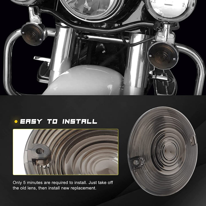 3 1/4 Inch Flat Smoked LED Turn Signal Lens Cover Compatible with Harley Electra Glides Road King Touring Road Glide Heritage