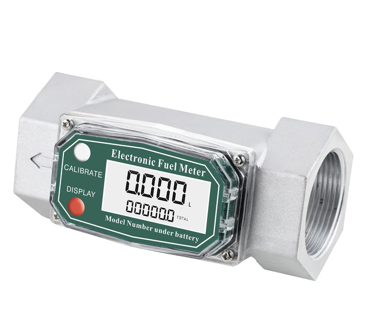 Turbine Flow Meter Electronic Digital Flow-Meter Aluminum Alloy Liquid Water Diesel Gasoline Methanol Kerosene Oil (1.5 inch Meter)