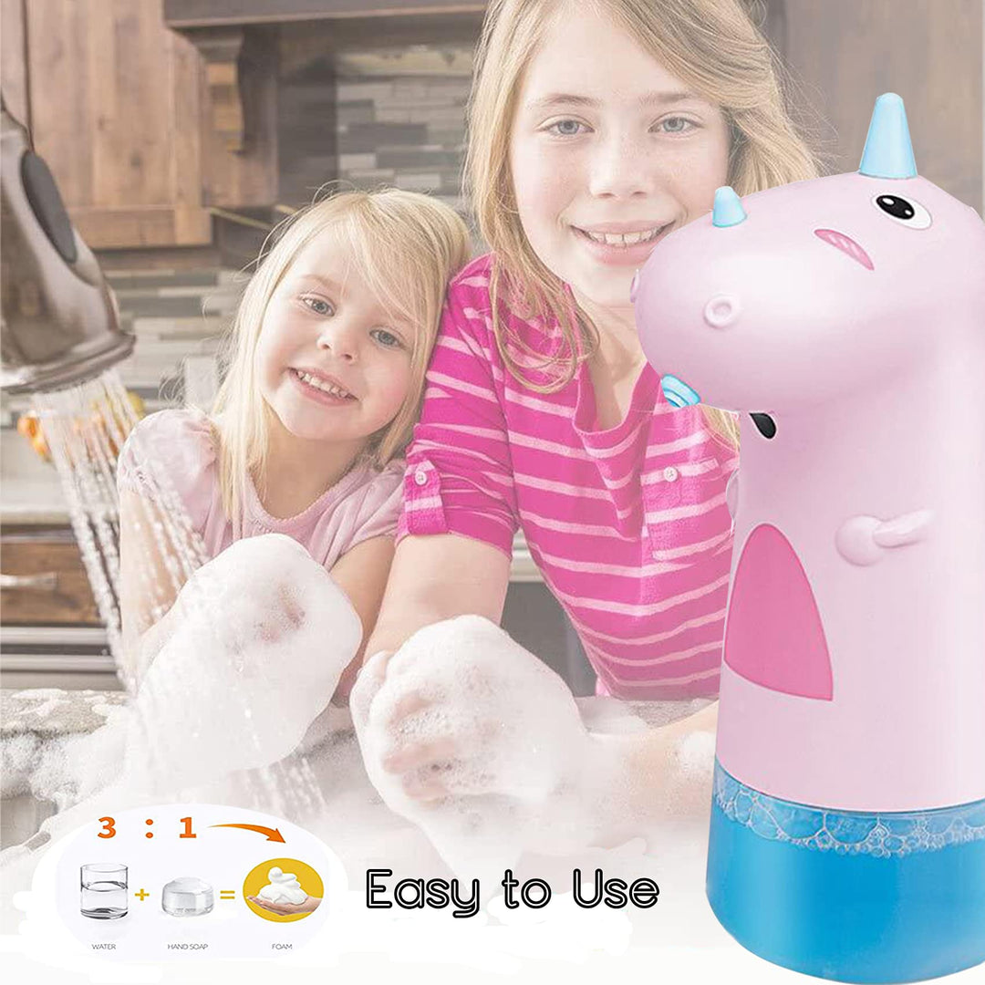 Cartoons Automatic Hand Soap Dispenser,250 ML USB Rechargeable Kids Automatic Hand Soap Dispenser Shower Gel Shampoo Bottle for Bathroom Home School Hands Free Soap Dispenser (Pink)