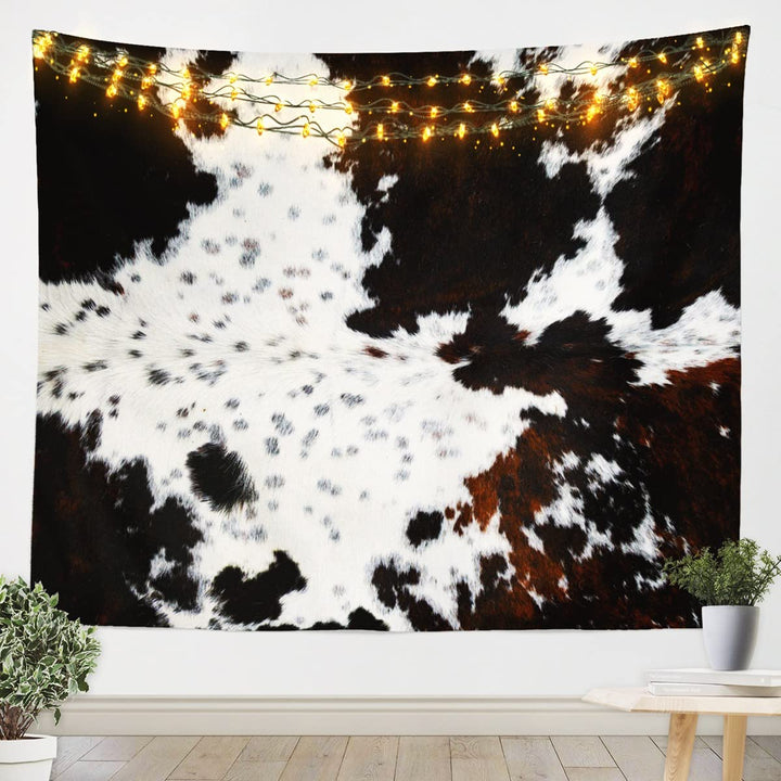 Manfei Abstract Cow Fur Tapestry, White Black Brown Cow