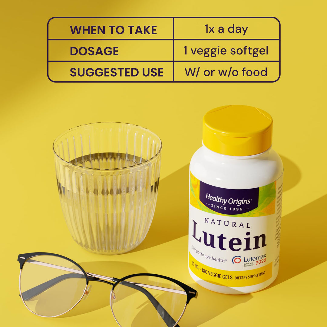 Lutein 20 mg (Lutemax 2020 with Zeaxanthin, Non-GMO, Vegan, Eye Support), 180 Veggie Gels