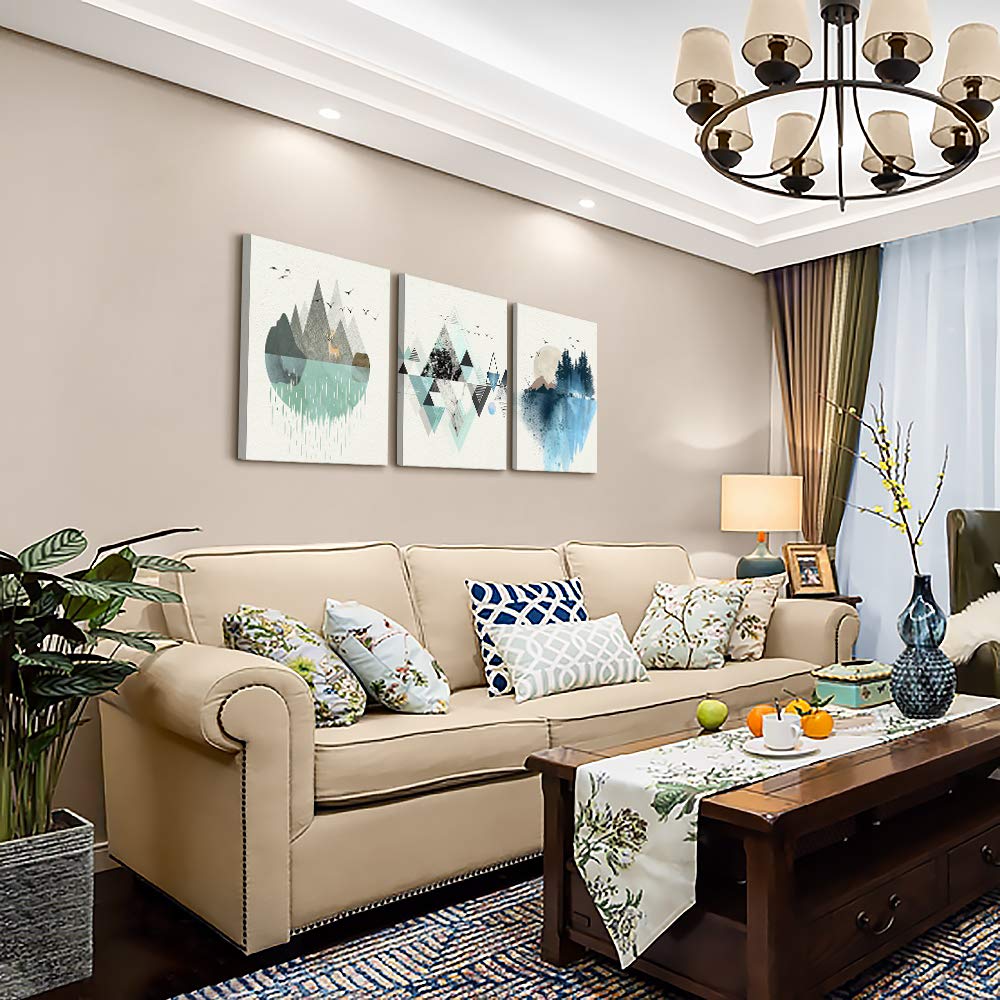 Canvas Wall Art Paintings For Living Room Large Size Abstract Geometry Mountain In Daytime Canvas Prints Artworks Pictures Bedroom Decoration,20 X 28 inches 3pcs Home Bathroom Wall Decor Posters