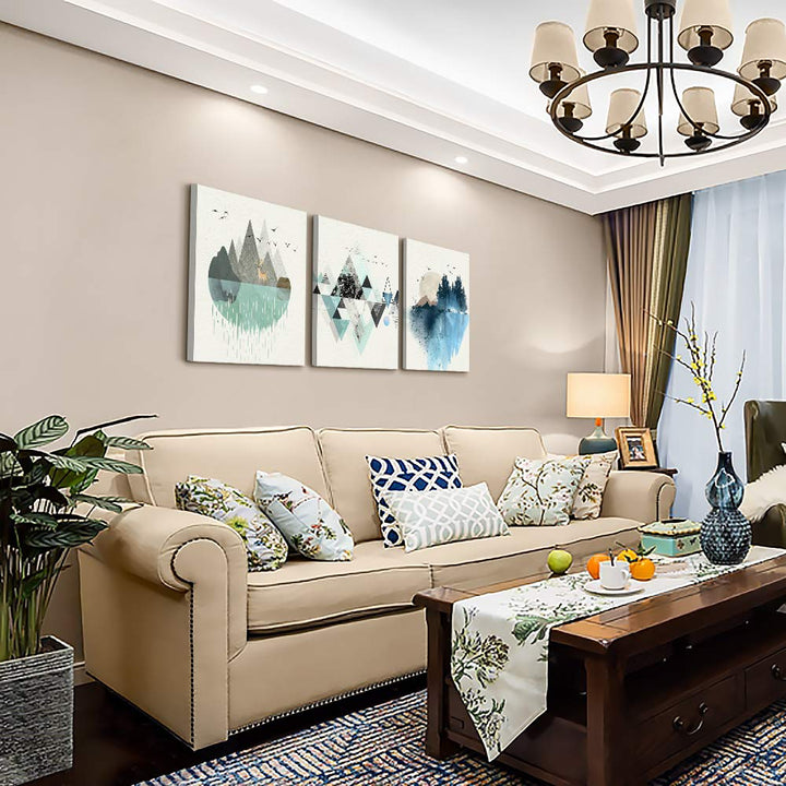 Canvas Wall Art Paintings For Living Room Large Size Abstract Geometry Mountain In Daytime Canvas Prints Artworks Pictures Bedroom Decoration,20 X 28 inches 3pcs Home Bathroom Wall Decor Posters