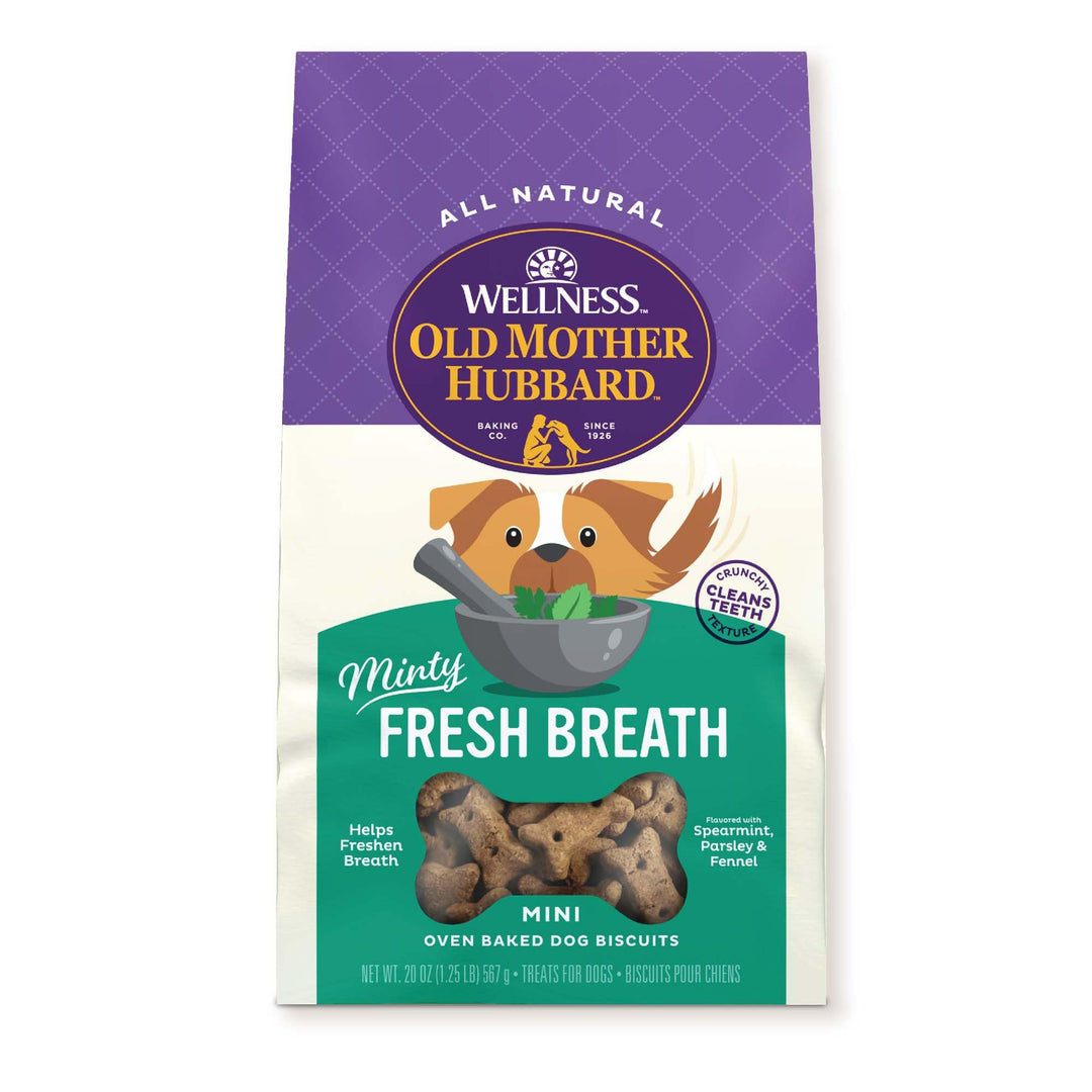 Wellness Minty Fresh Breath Dog Biscuits, Natural, Training Treats, Spearmint, Parsley, Oats, &amp; Chicken Flavor, Mini Size, (20 Ounce Bag)