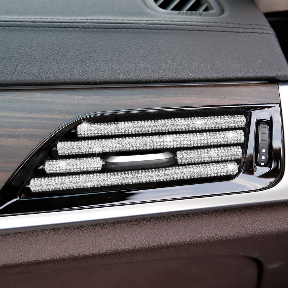 10 Pcs Bling Diamond Moulding Trim,Car Air Conditioner Vent Outlet Interior Decoration Seal Strip Strip Line for Women (White)