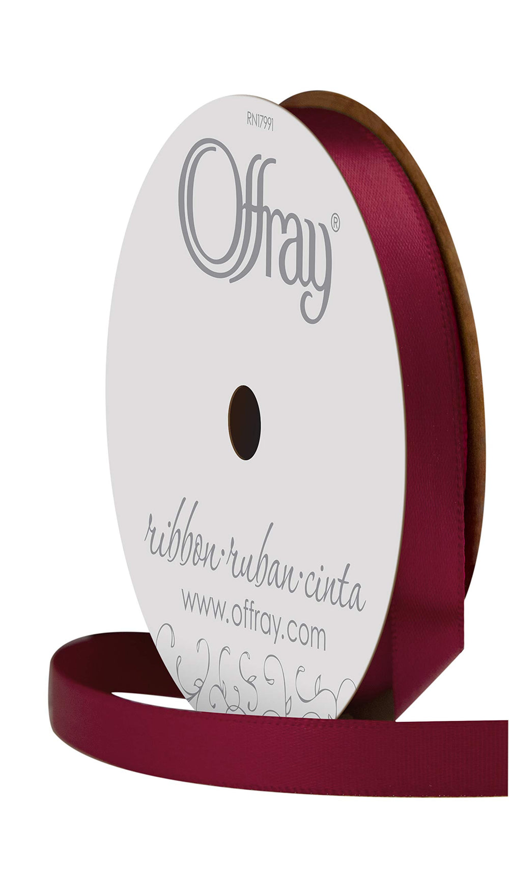 Berwick 072639 3/8 Wide Single Face Satin Ribbon, Wine Red, 6 Yds