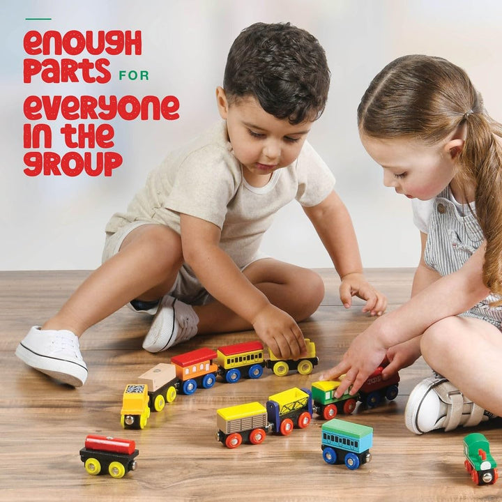 Wooden Train Set 12 PCS - Train Toys Magnetic Set Includes 3 Engines - Toy Train Sets For Kids Toddler Boys And Girls - Compatible With All Major Brands - Original - By
