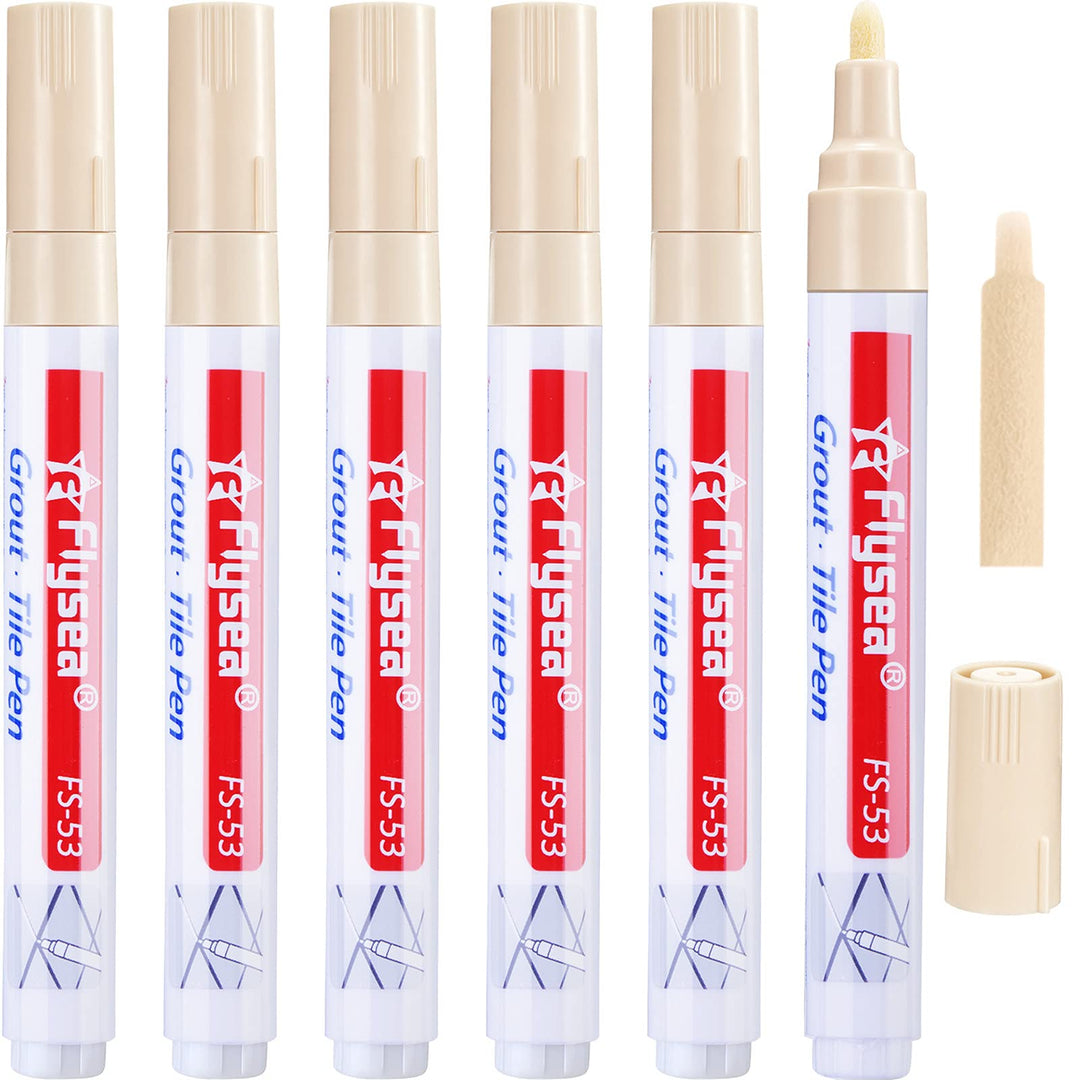 6 Pieces Tile Pen Wall Grout Restorer Pen Repair Marker Grout Filler Pen for Restoring Tile Wall Floor Bathrooms and Kitchen(Beige)