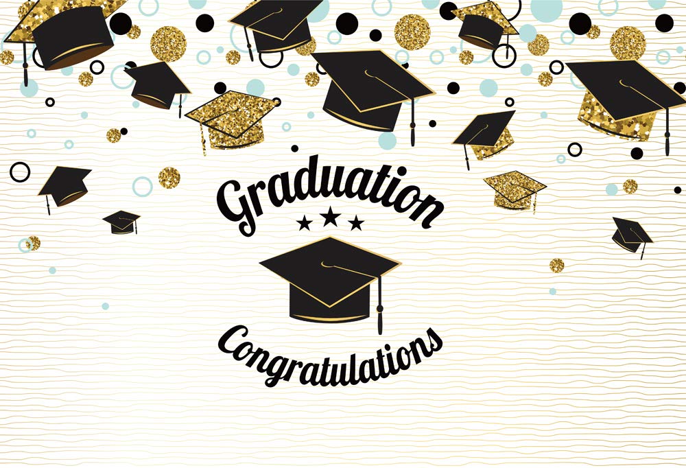 Graduation Congratulations Photography Backdrop Golden Black Graduation Cap Graduated Photo Background Photoshoot Studio Props Vinyl 7x5ft W-1415