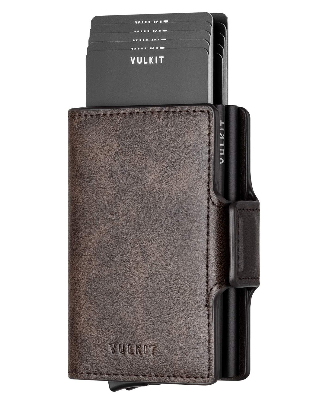 Credit Card Holder RFID Blocking Leather Automatic Pop Up Wallet Magnetic Wallet Double Card Case for Men and Women Espresso