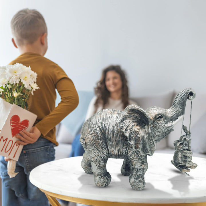 Elephant Decor, Elephant Statue Gifts for Mom&amp;Women, White Elephant Figurines Decorations, Elephant Sculpture for Living Room Table, Bookshelf, TV Stand, Shelf Decor, Silver(Ornaments)