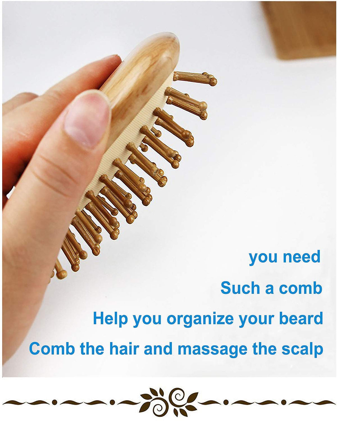 Pig Bristle Round Brush - Anti-Static Wood Pins, Compact Travel-Friendly Design for All Hair Types