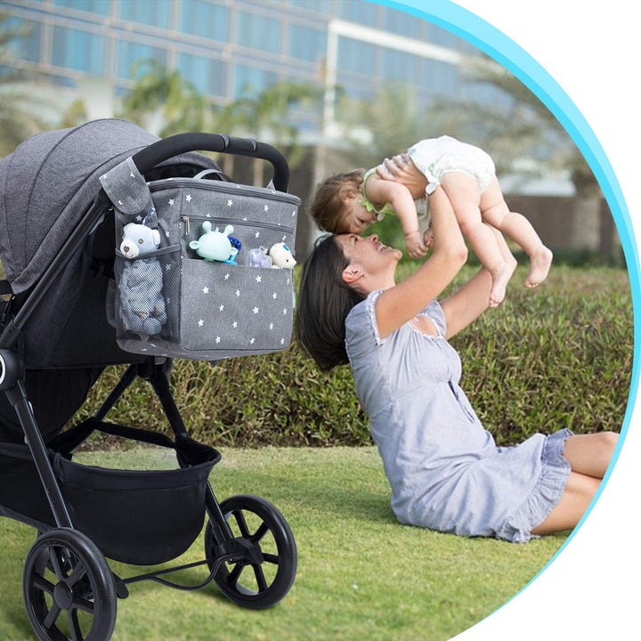 Orzbow XL Universal Stroller Organizer, Waterproof Large Baby Diaper Bag, Stroller Caddy Organizer with Cup Holder & Shoulder Strap, 4 Ways to Carry-Backpack, Shoulder, Messenger & Mom Handbag, Grey
