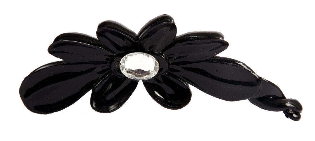 Hand Decorated French Flower Banana with Large Swarovski Oval Crystal Stone Double Sided, Black, .65 Ounce