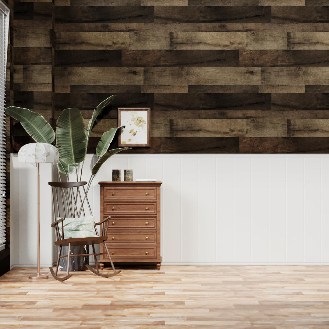 Peel and Stick Vinyl Flooring Roll 24x 196 inch Self Adhesive Vinyl Floor Tiles Wood Plank Look Flooring, Waterproof Wear-Resistant for Living Room Bedroom Kitchen RV, Brown Wood, 32.3 Sq.Ft