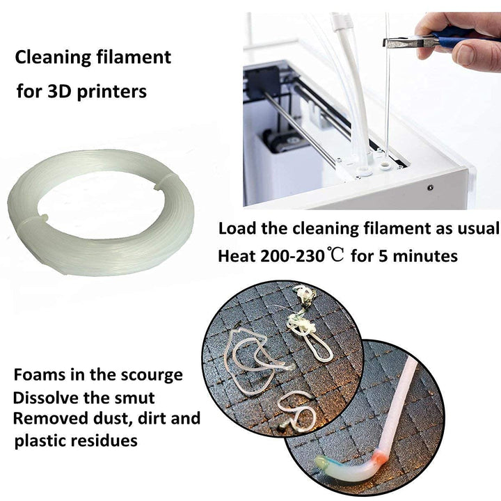 3D Printer Cleaning Filament 1.75mm Natural 0.1kg for All 1.75mm FDM 3D Printers, 1.75mm Cleaning