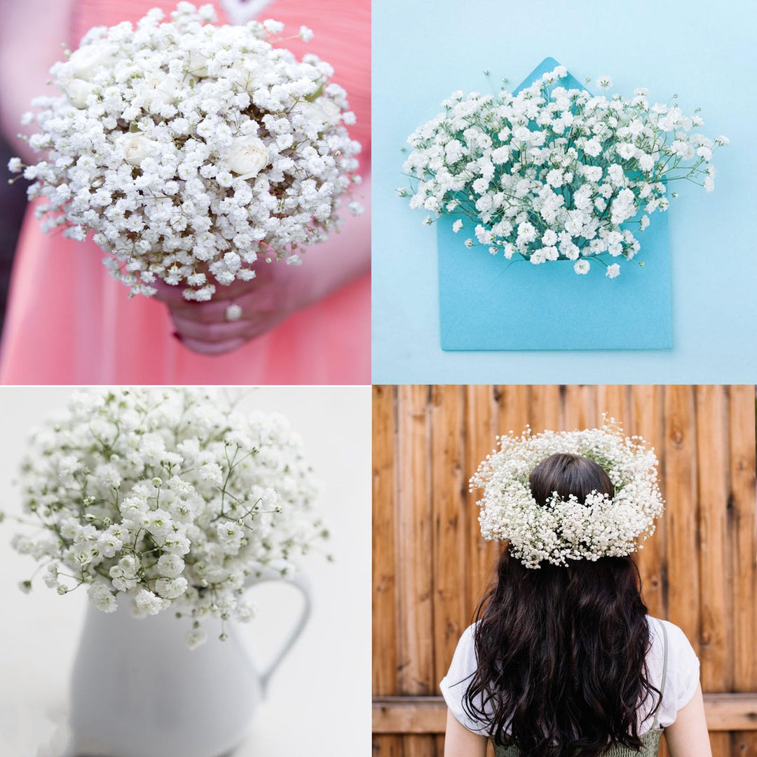 10 Pcs 30 Bunches White Babies Breath Flowers 8 Fake White Artifcial Flower Bulk, Artificial Gypsophila PU Silica for Wedding Bridal Bouquet Home Floral Arrangement