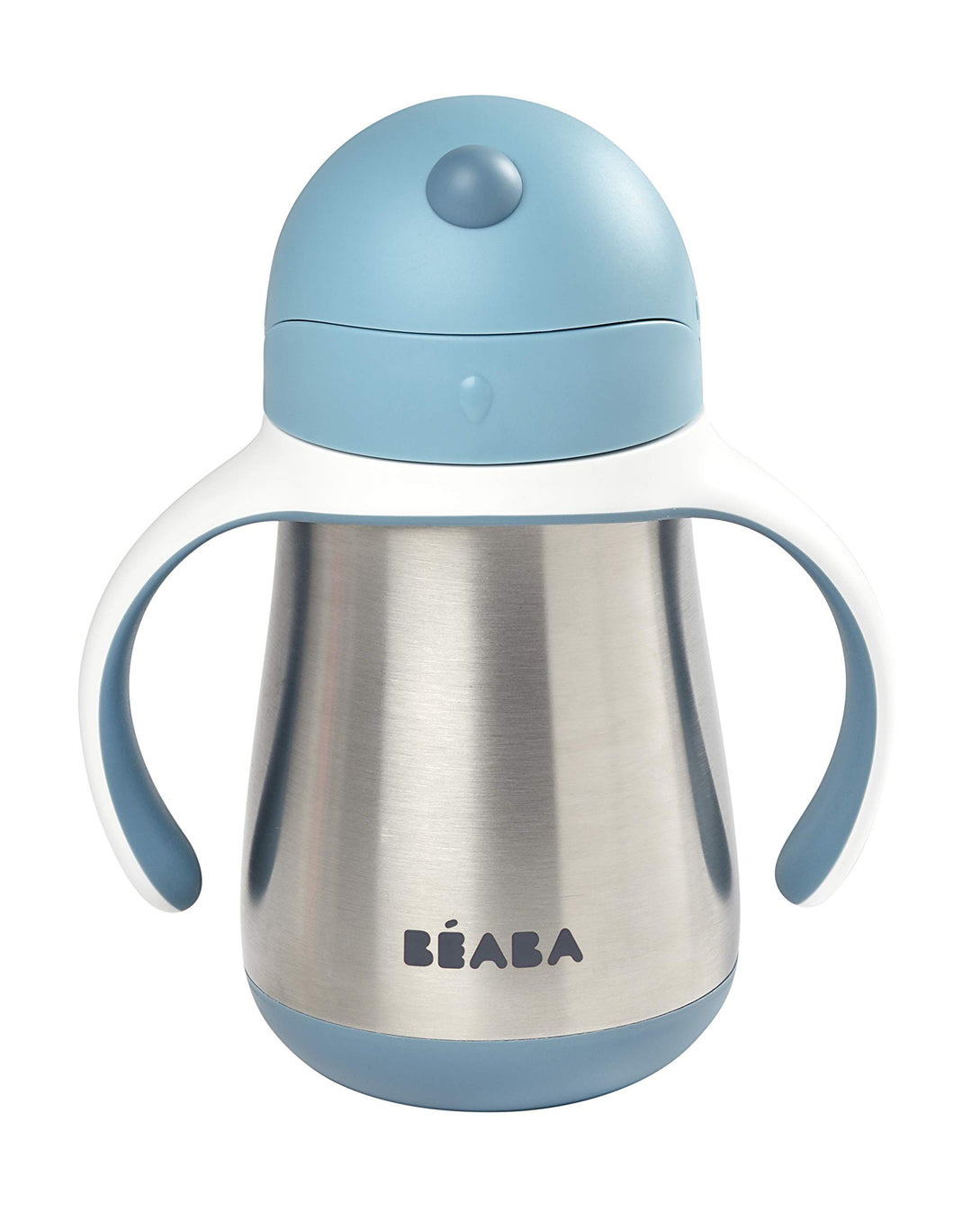 Beaba Stainless Steel Straw Sippy Cup, Sippy Cup with Removable Handles, Sippy Cup with Straw, 8+ months, 8.5 oz (Rain)