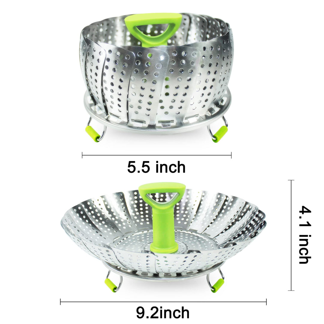 Stainless Steel Vegetable Steamer Basket for Cooking, Food Steamer Basket with Removable Center Handle for Veggie Seafood Cooking, Folding Expandable Steamer Basket Fit Various Size Pot