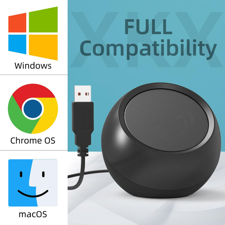 [Single] USB Computer Speakers for Desktop, PC, Laptop, Small Plug-N-Play Speakers with Crystal-Clear Sound, Loud Volume, Rich Bass, Compatible with Windows/macOS/ChromeOS/Linux