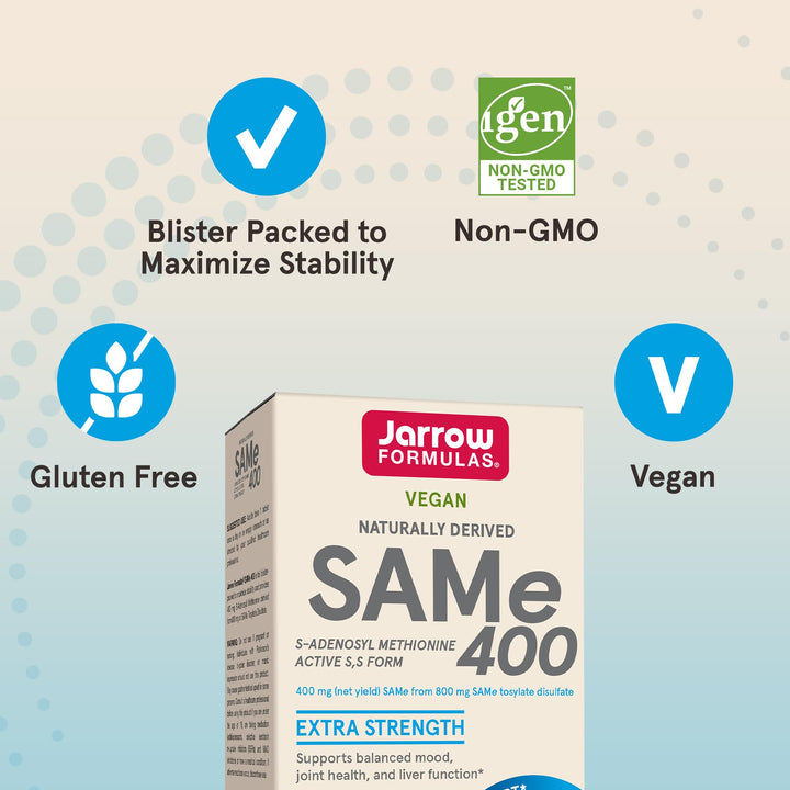 SAMe 400 mg, Supports Joint Health, Liver Function, Brain Metabolism, 60 Tablets, Up To a 60 Day Supply