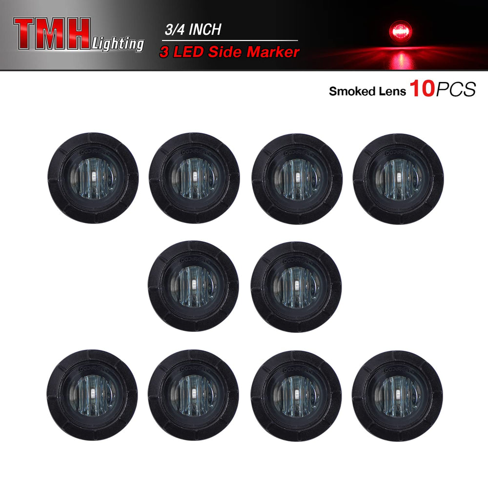 10 Pcs 3/4 Inch Mount SMOKED LENS & Red LED Clearance Markers, side marker lights, led marker lights, led side marker lights, led trailer marker lights, trailer marker light