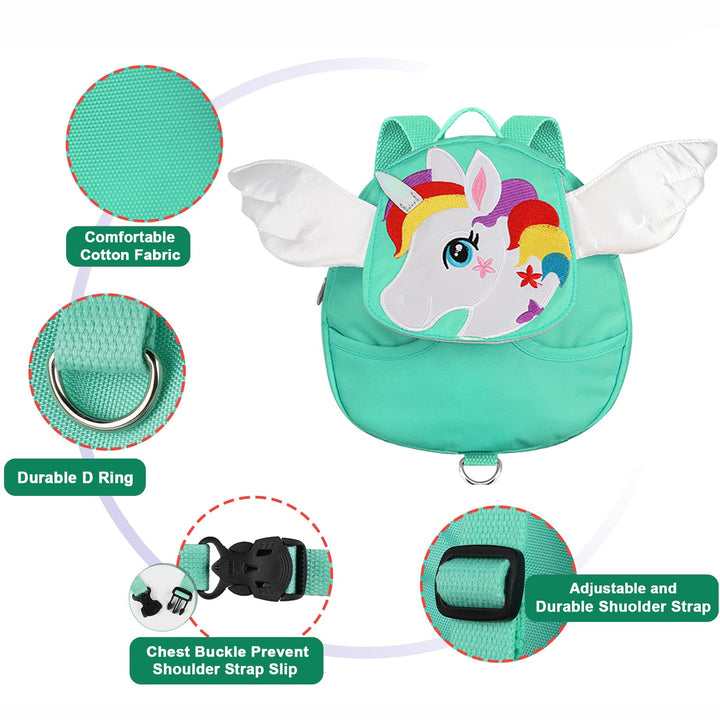 Accmor Backpack Leash For Toddler, Cute Unicorn Kid Backpacks Harness with Anti Lost Wrist Link, Mini Children Harnesses Wristband Baby Walking Leashes Rope Tether for Girls (Green)