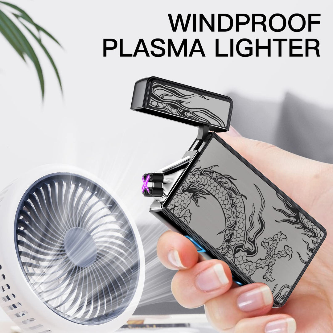 Electric Lighter, USB Rechargeable Plasma Arc Lighter, Windproof Flameless Butane Free Mini Lighter for Candles, Fireworks, Outdoor Camping Activities (Black Dragon)