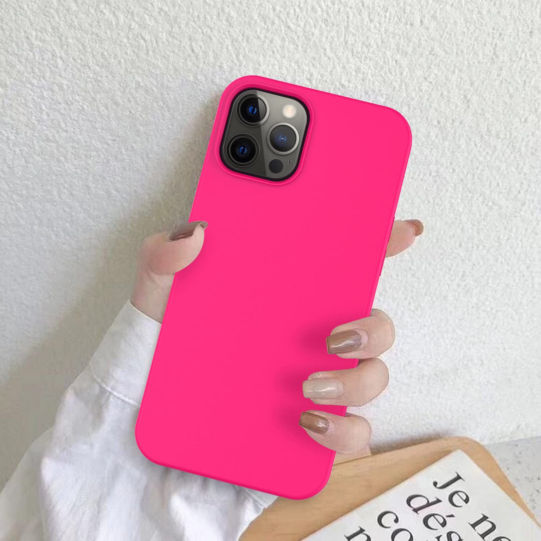 Compatible with iPhone 13 Pro Max Case with Screen Protector,Soft Flexible Silicone Gel Rubber Bumper Cover,Slim Fit Shockproof Protective Phone Case for Women Girls 6.7 Hot Pink