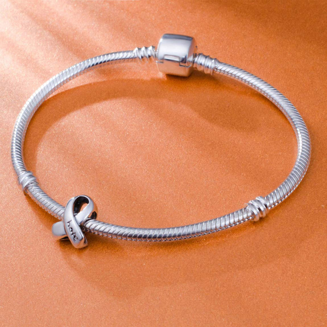 Hope Ribbon Charms Compatible with Pandora Women Bracelet, Antique 925 Sterling Silver Breast Cancer Awareness Beads, Love Gifts for Mothers Day/Christmas/Valentines Day