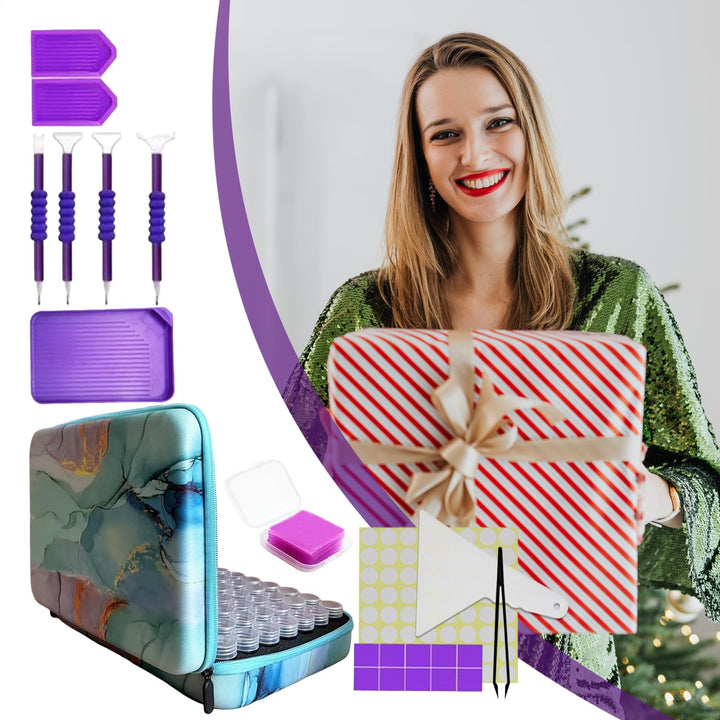 Diamond Painting Storage Container, Accessory Kit with Tools, Shockproof Storage Box for Diamond Art Craft Jewelry Bead Rhinestone Organizer, 60 Slots