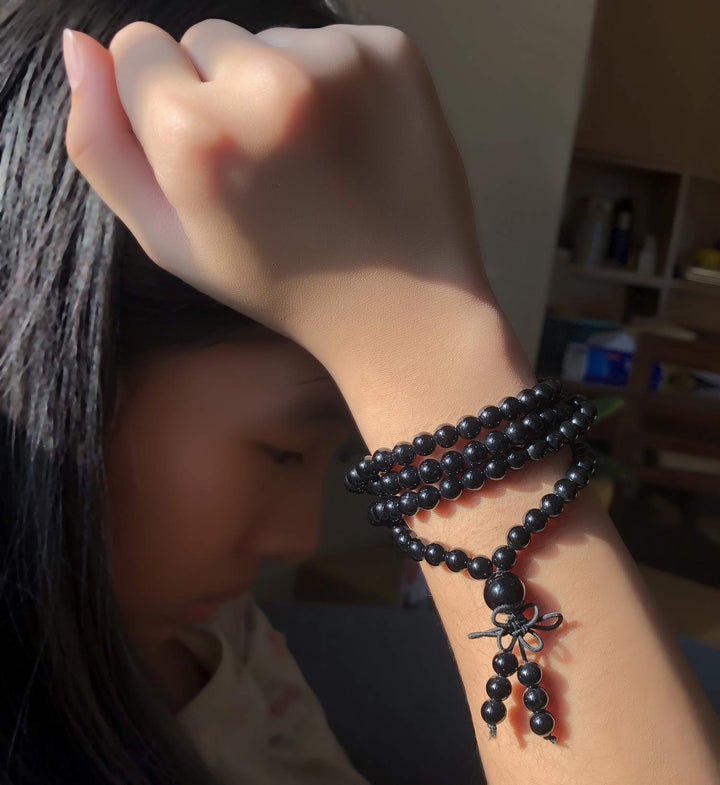 Natural Gemstones Buddhist 108 Prayer Healing Beads Mala Stretchy Bracelet Necklace 6mm (Black Onyx)