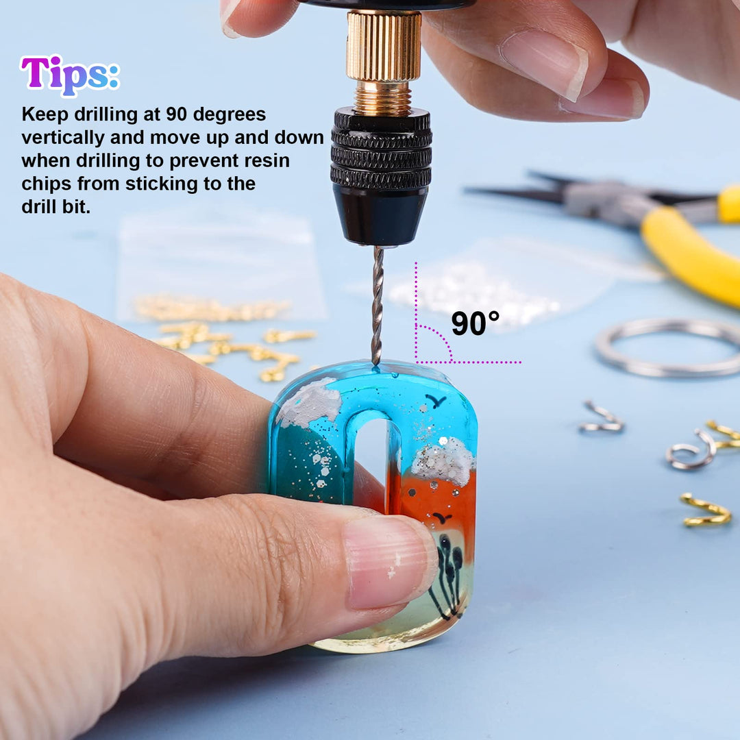 LET&#39;S RESIN Electric Resin Drill, 74Pcs Hand Drill Supplies with 3-Jaw Clamp-Applicable to A Larger Drilling Range (0-3mm), Grip Nose Pliers, Keychain Making Kit, Tools for Resin Art